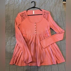 Women's Pink Lace Detail Top